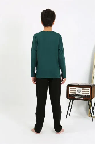 Akbeniz Boys Long Sleeve Cotton Pajamas Set 20437 Emerald Green - 4