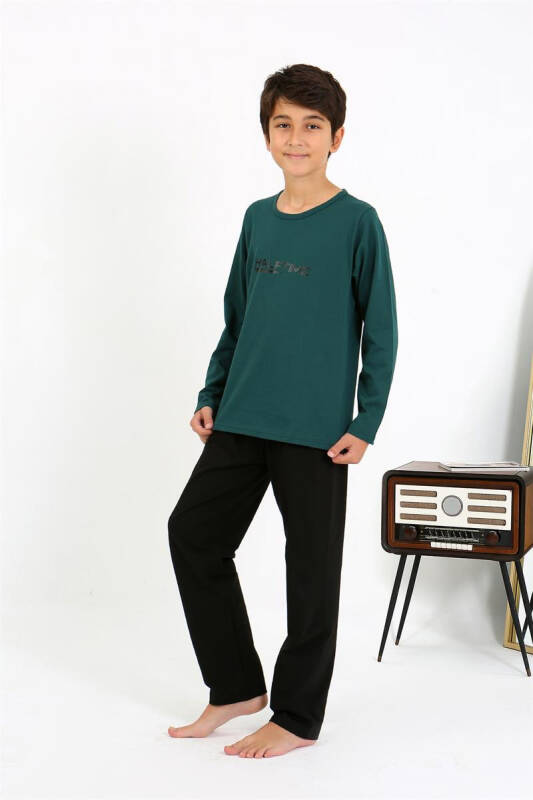 Akbeniz Boys Long Sleeve Cotton Pajamas Set 20437 Emerald Green - 2