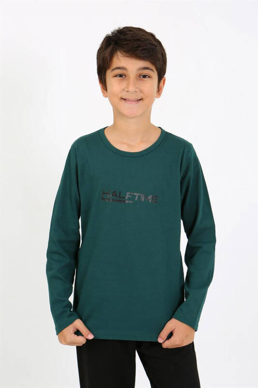 Akbeniz Boys Long Sleeve Cotton Pajamas Set 20437 Emerald Green - 3