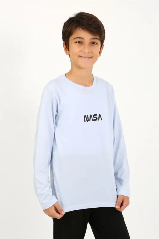 Akbeniz Boys' Long Sleeve Knitted Pajamas Set 20437 Ice Blue - 3