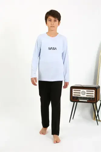 Akbeniz Boys' Long Sleeve Knitted Pajamas Set 20437 Ice Blue - 2