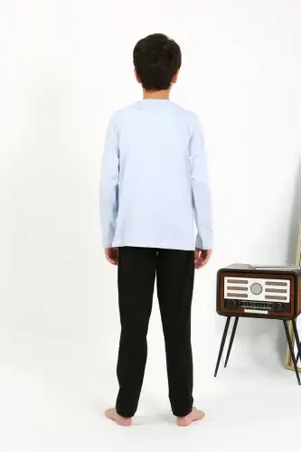 Akbeniz Boys' Long Sleeve Knitted Pajamas Set 20437 Ice Blue - 4