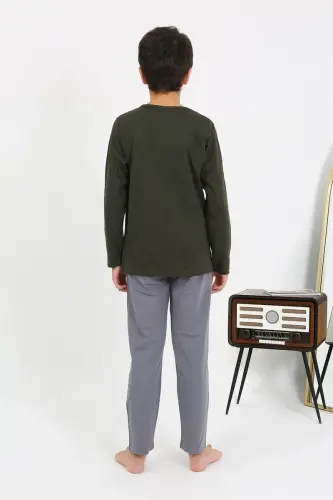 Akbeniz Boys Long Sleeve Knitted Pajamas Set 20437 Khaki - 5