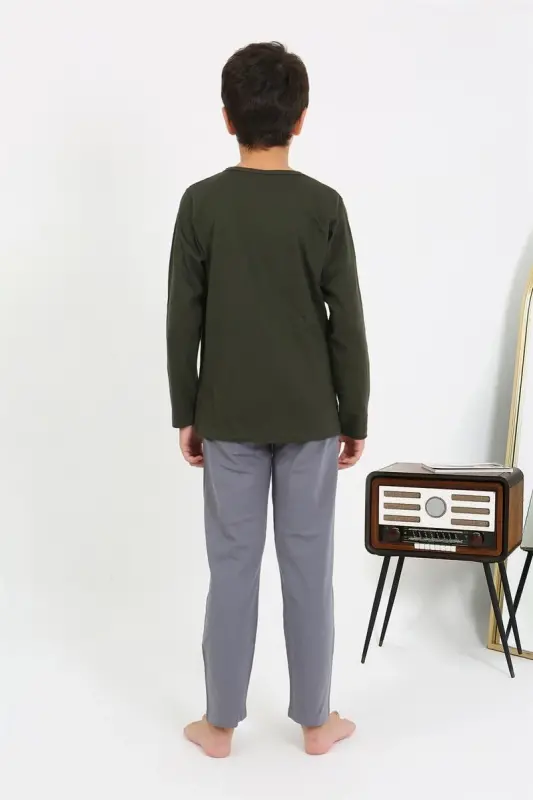 Akbeniz Boys Long Sleeve Knitted Pajamas Set 20437 Khaki - 5