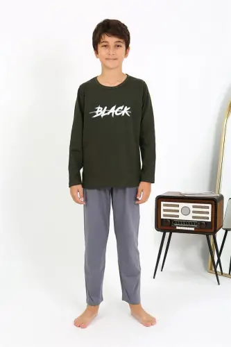 Akbeniz Boys Long Sleeve Knitted Pajamas Set 20437 Khaki - 7