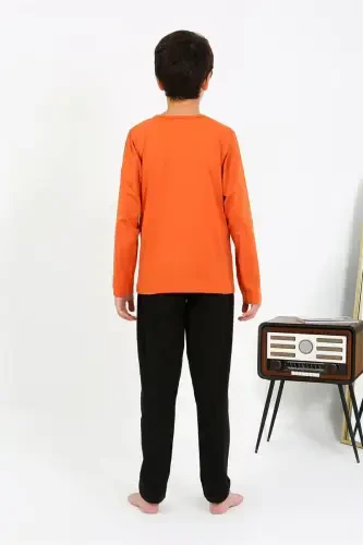 Akbeniz Boys' Long Sleeve Knitted Pajamas Set 20437 Orange - 5