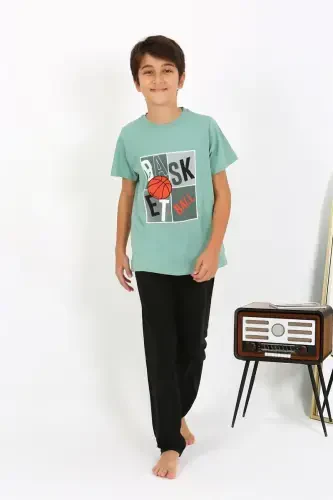 Akbeniz Boy's Short Sleeve Cotton Pajama Set 20758 Sea Green - AKBENIZ (1)