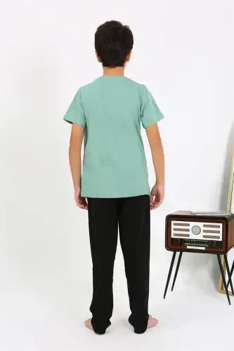 Akbeniz Boy's Short Sleeve Cotton Pajama Set 20758 Sea Green - 5