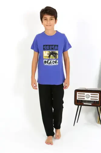 Akbeniz Boys Short Sleeve Cotton Pyjama Set 20758 Saks - 1
