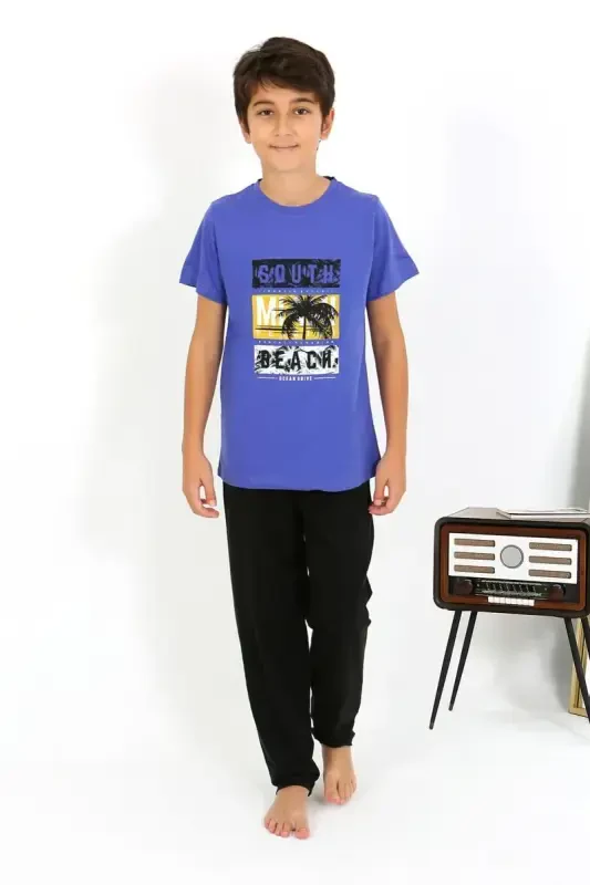 Akbeniz Boys Short Sleeve Cotton Pyjama Set 20758 Saks - AKBENIZ
