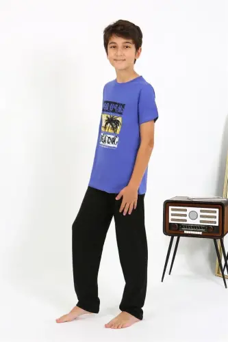 Akbeniz Boys Short Sleeve Cotton Pyjama Set 20758 Saks - 3