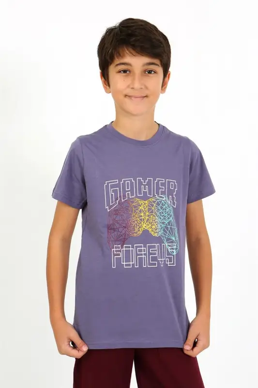 Akbeniz Boys Short Sleeve Knitted Pajamas Set 20758 Purple - 3