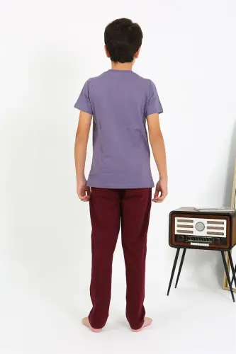 Akbeniz Boys Short Sleeve Knitted Pajamas Set 20758 Purple - 5