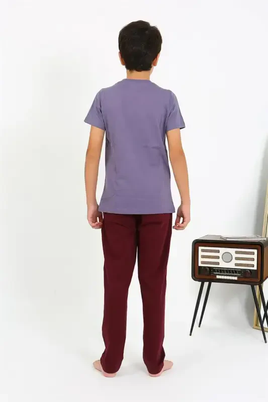 Akbeniz Boys Short Sleeve Knitted Pajamas Set 20758 Purple - 5