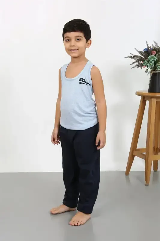 Akbeniz Boys' Sleeveless Knitted Pajamas Set Blue 20439 - AKBENIZ
