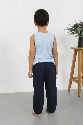 Akbeniz Boys' Sleeveless Knitted Pajamas Set Blue 20439 - 3