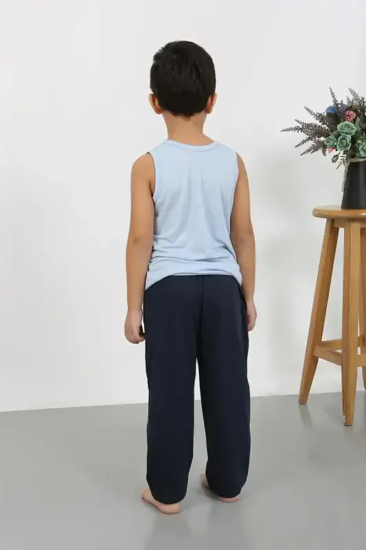 Akbeniz Boys' Sleeveless Knitted Pajamas Set Blue 20439 - 3
