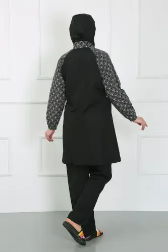 Akbeniz Büyük Beden Desenli Tesettür Mayo Siyah 44030 - 4