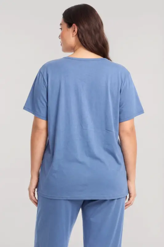 Akbeniz Büyük Beden Düğmeli Kısa Kollu Pijama Takımı Mavi - 3