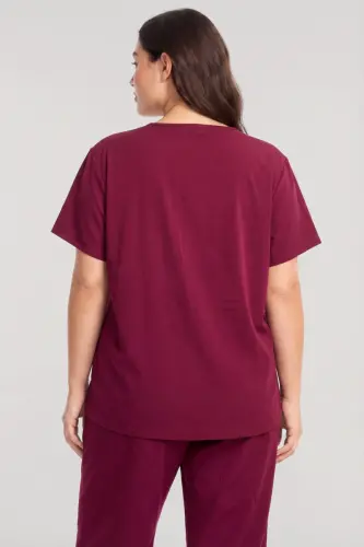 Akbeniz Büyük Beden Düğmeli Kısa Kollu Pijama Takımı Vişne - 3