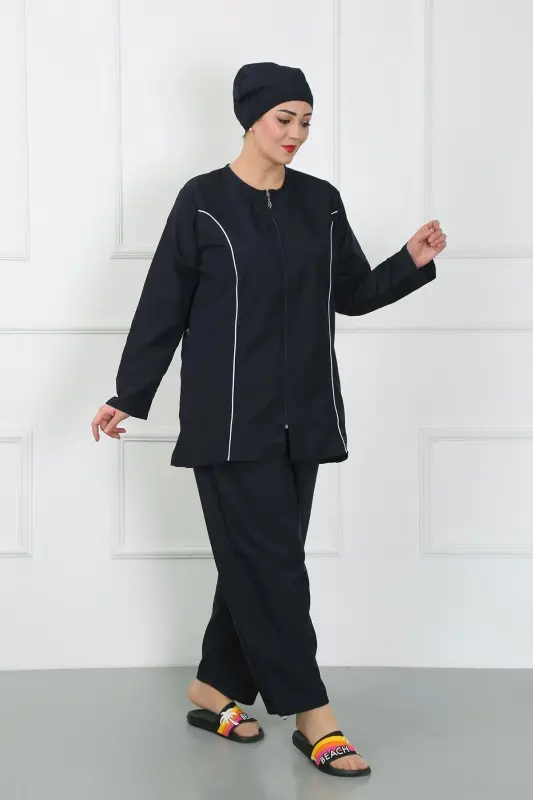 Akbeniz Büyük Beden Tesettür Büyük Mayo Lacivert 44010 - 2