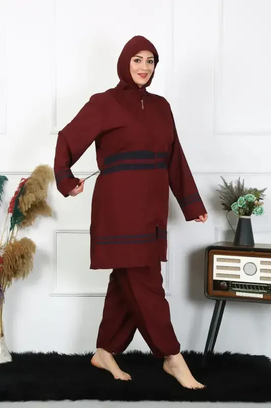 Akbeniz Büyük Beden Tesettür Mayo 7XL-8XL-9XL-10XL Bordo 55010 - 2