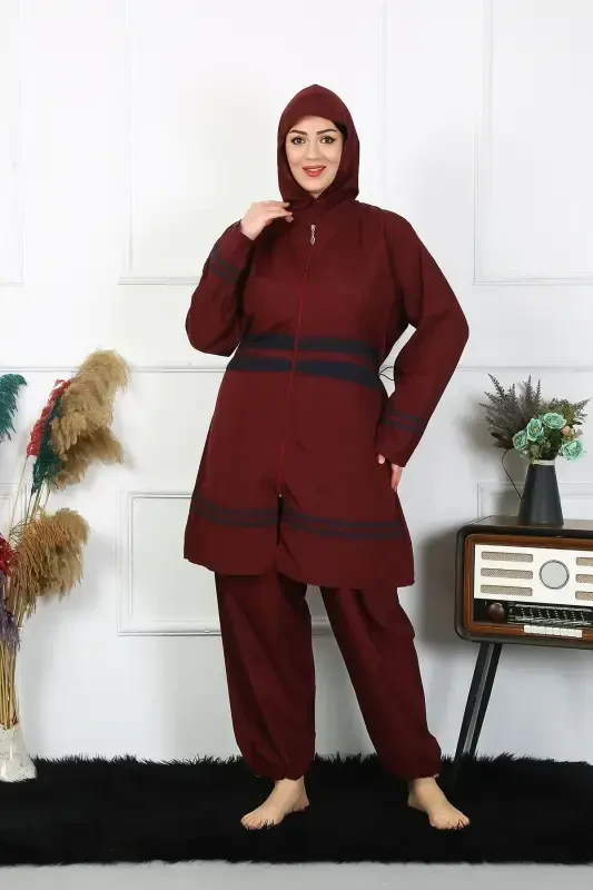 Akbeniz Büyük Beden Tesettür Mayo 7XL-8XL-9XL-10XL Bordo 55010 - 7