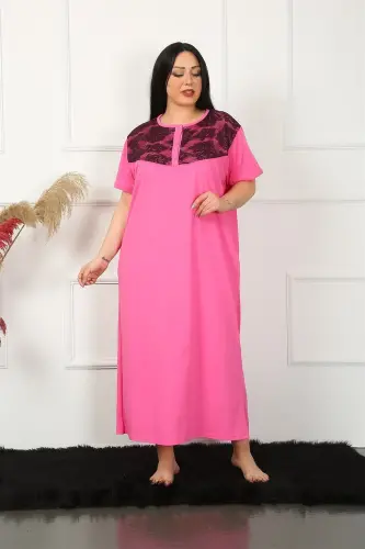 Akbeniz Big Dantelli Kısa Kol Fuşya Anne Gecelik 1348 - AKBENIZ (1)