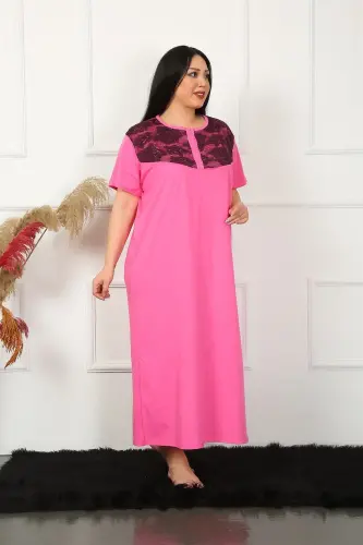 Akbeniz Big Dantelli Kısa Kol Fuşya Anne Gecelik 1348 - 4
