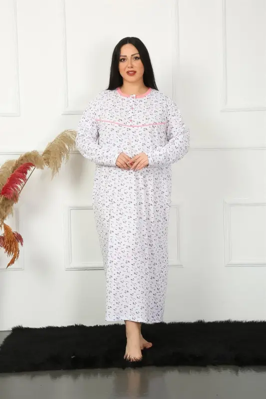 Akbeniz Big Uzun Kol Beyaz Anne Gecelik 1356 - 1