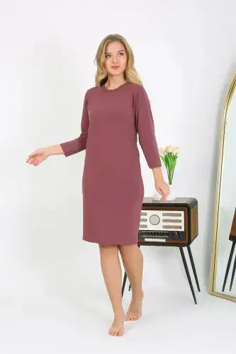 Akbeniz Cotton Home Dress Tunic Nightdress Plum 13132 