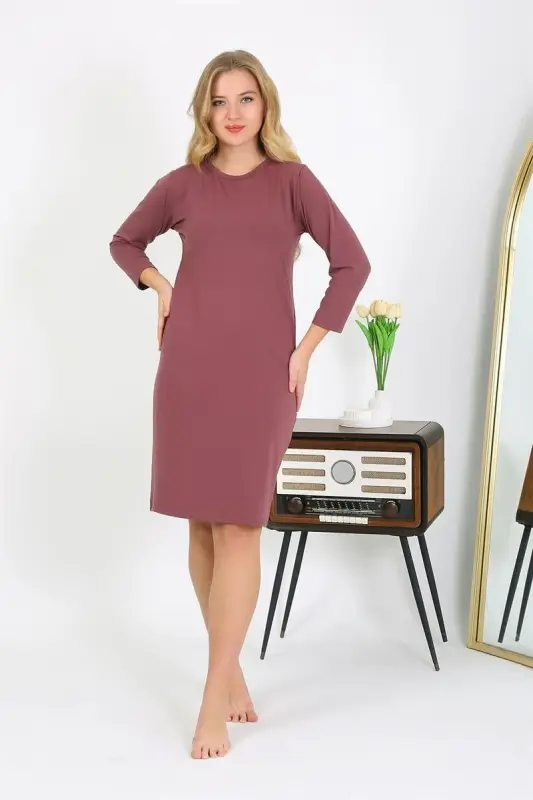 Akbeniz Cotton Home Dress Tunic Nightdress Plum 13132 - 2