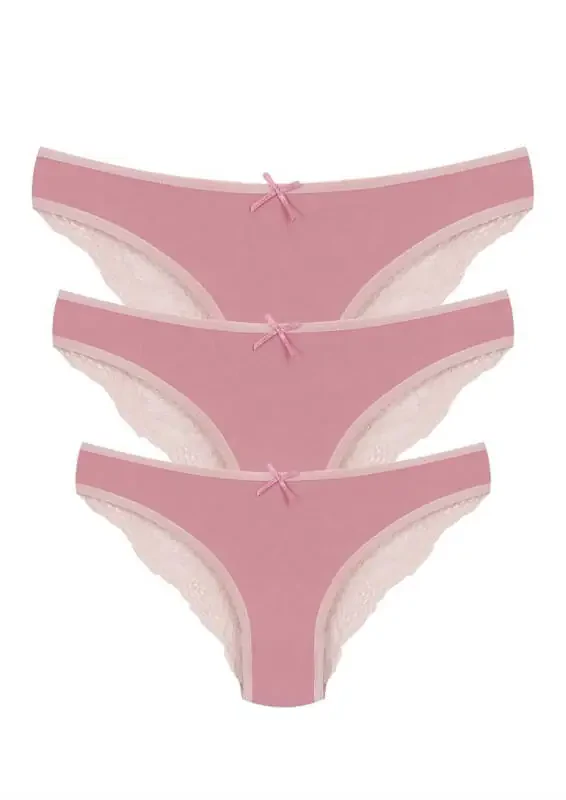 Akbeniz Cotton Lace 3-Piece Panties Powder 40259 - 1