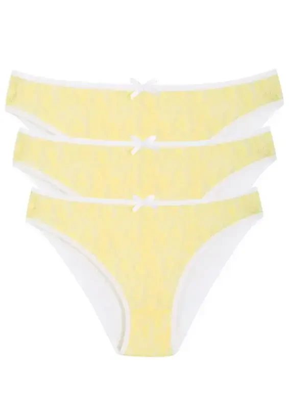 Akbeniz Cotton Lace Panties 3-pack Yellow 40258 - AKBENIZ