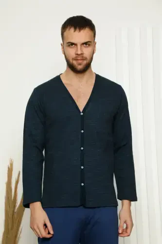 Akbeniz Erkak %100 Paxta Oldidan Tugmali Cho'ntakli Uzun Qo'lli Pijama To'plami 6768 - 1