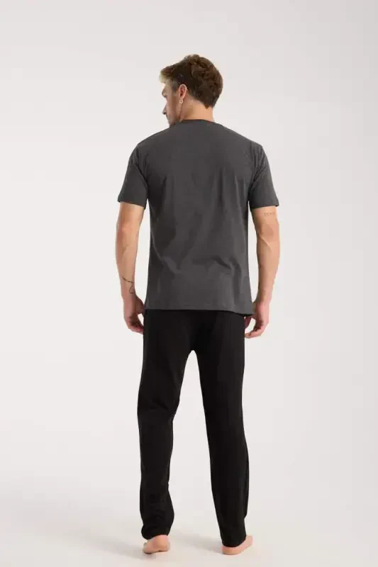 Akbeniz Erkak Antrasit Tugmali Yoqali Qisqa Yengli Pijama To'plami - 7