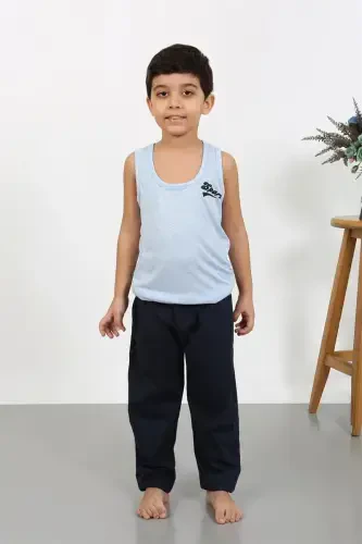 Akbeniz Erkak Bola Nolinchi Yeng Penye Pijama To'plami Moviy 20439 - 4