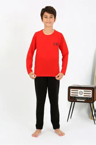 Akbeniz Erkak Bola Uzun Qol Penye Pijama To'plami 20437 Qizil - 5