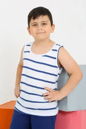 Akbeniz Erkak bolalar nol qo'lli shortli oq trikotaj pijama to'plami 20435 - 3