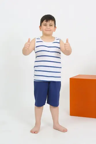 Akbeniz Erkak bolalar nol qo'lli shortli oq trikotaj pijama to'plami 20435 - AKBENIZ (1)