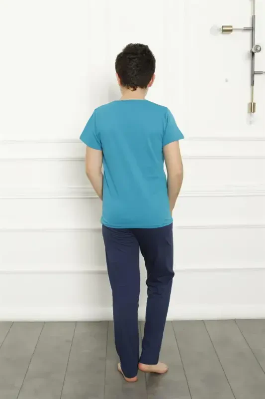 Akbeniz Erkak Bolalar Paxta Qisqa Yengli Pijama To'plami 20379 - 3