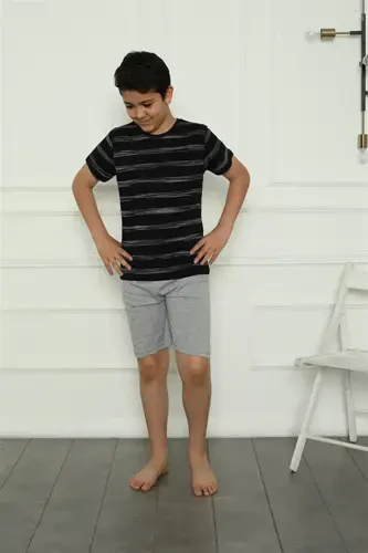 Akbeniz Erkak bolalar trikotaj shortikli pijama to'plami 20392 - 3