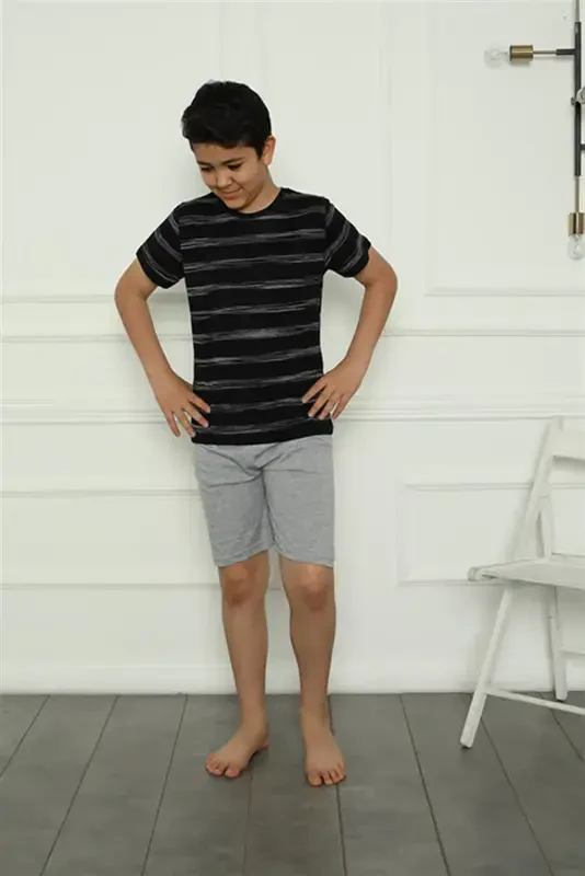 Akbeniz Erkak bolalar trikotaj shortikli pijama to'plami 20392 - 3