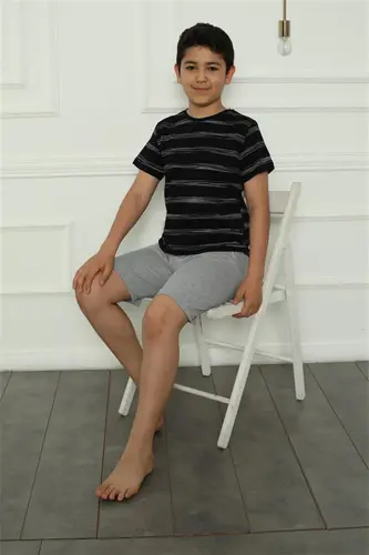 Akbeniz Erkak bolalar trikotaj shortikli pijama to'plami 20392 - 1