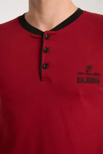 Akbeniz Erkak Bordo Tugmali Yoqa Qisqa Qol Pijama To'plami - 7