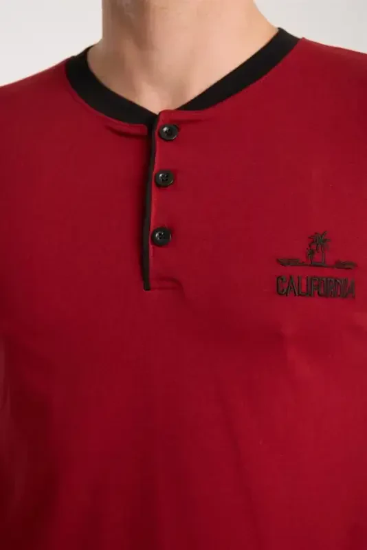 Akbeniz Erkak Bordo Tugmali Yoqa Qisqa Qol Pijama To'plami - 7