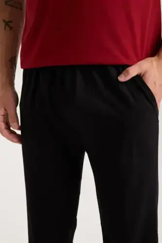 Akbeniz Erkak Bordo Tugmali Yoqali Qisqa Qol Pijama To'plami - 8