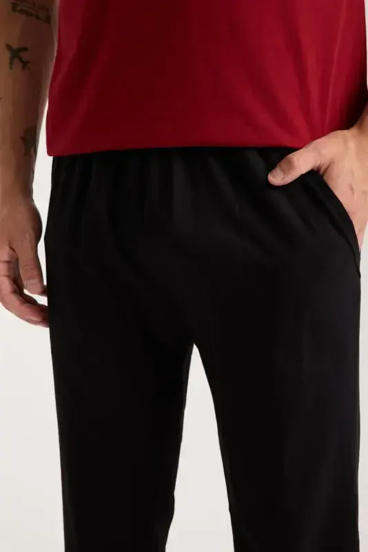 Akbeniz Erkak Bordo Tugmali Yoqali Qisqa Qol Pijama To'plami - 8