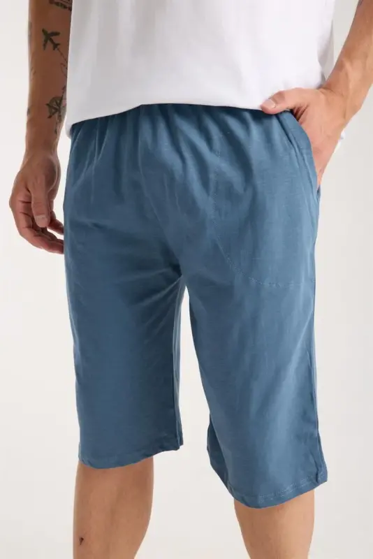 Akbeniz Erkak Cho'ntakli Paxta Penye Short Indigo - 2
