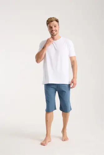 Akbeniz Erkak Cho'ntakli Paxta Penye Short Indigo - 4
